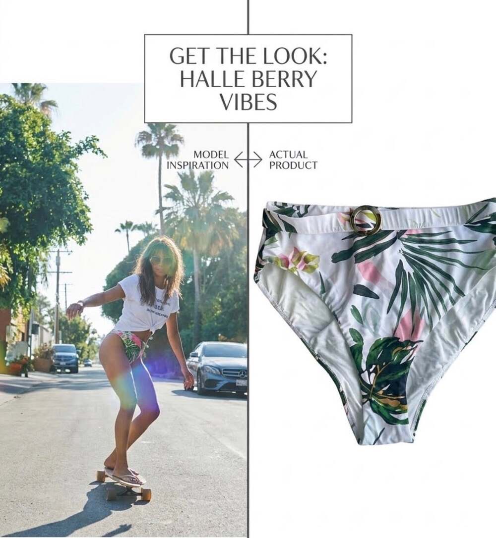 BCBG Tropical Belted Bikini Bottoms 10 NWT Halle Berry Beach Look